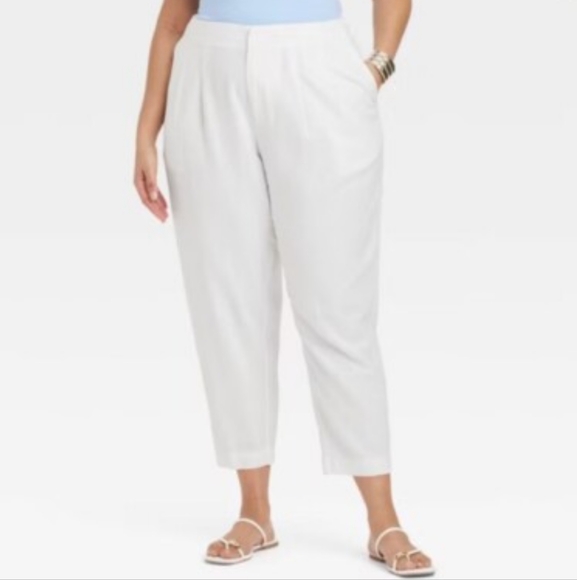 NWT A New Day Linen Blend Tapered Leg Pants In White Size 16 - Picture 1 of 8